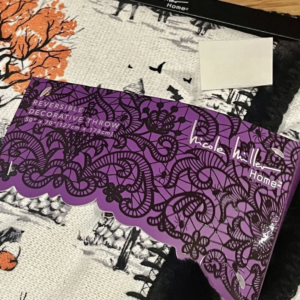 Nicole Miller Halloween Haunted Village Witch Plush Throw Blanket Cozy Fall